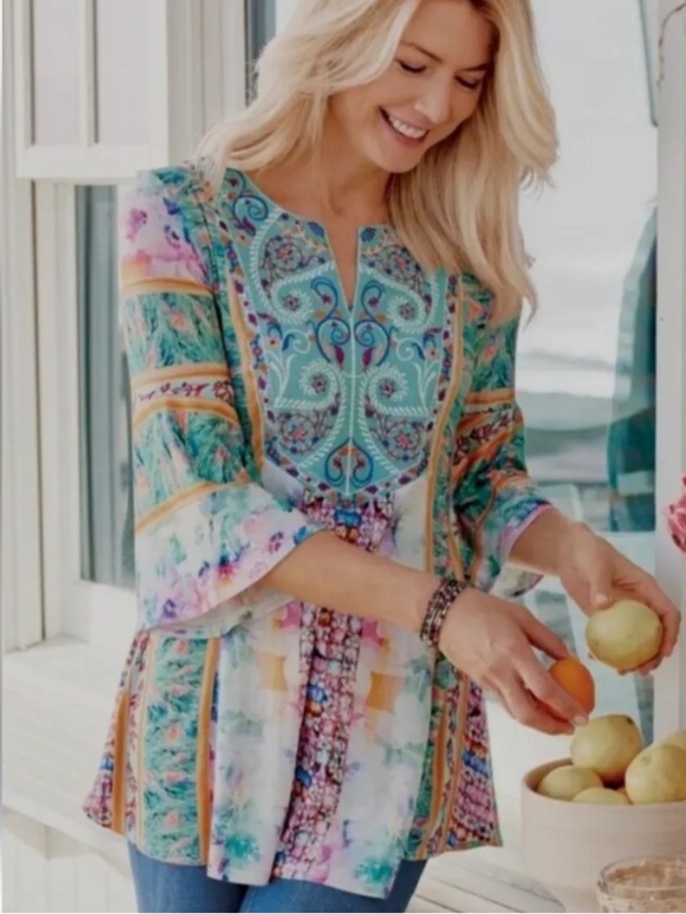Soft Surroundings Aerhart Embroidered Watercolor Tunic